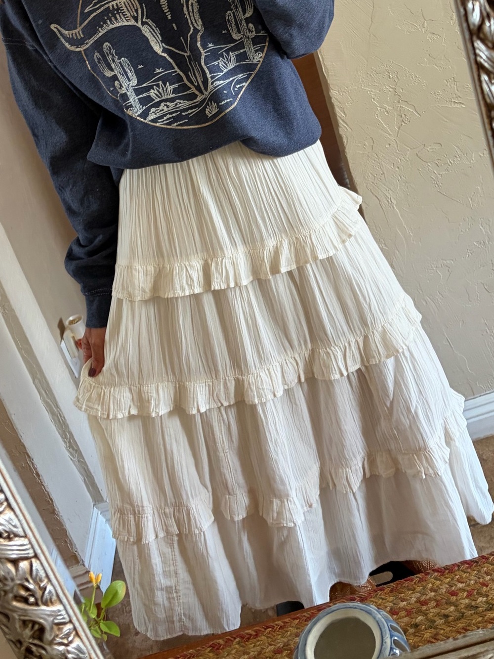 aerie Cream Tiered Maxi Skirt with Ruffle Tiers